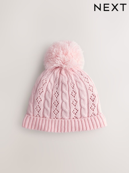 Pink Pointelle Cable Knitted Pom Hat (0mths-2yrs) (F12690) | €8