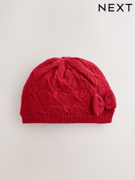 Red Baby Bow Crochet Knitted Hat (0mths-2yrs) (F12691) | AED30