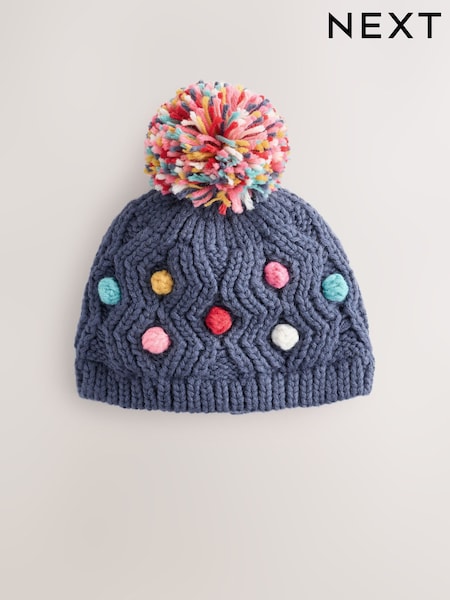 Navy Baby Bright Pom Knitted Hat (0mths-2yrs) (F12695) | €10