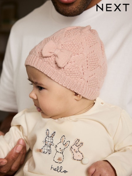 Pink Baby Bow Crochet Knitted Hat (0mths-2yrs) (F12700) | €9
