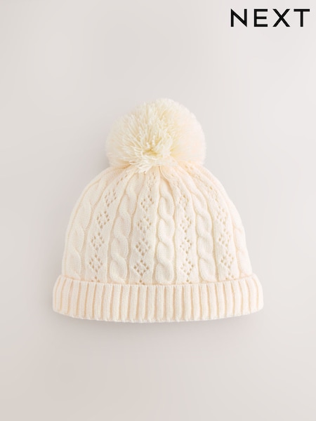 Ecru Pointelle Cable Knitted Pom Hat (0mths-2yrs) (F12705) | AED30