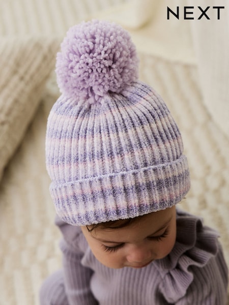 Lilac Tonal Baby Chenille Knitted Pom Hat (0mths-2yrs) (F12708) | € 10