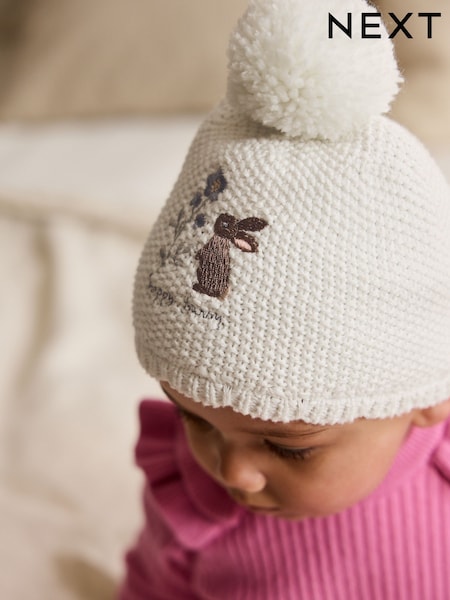 Cream Baby Embroidered Bunny Character Hat (0mths-2yrs) (F12710) | AED36