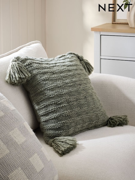 Green 50 x 50cm Tassel Knit Cushion (F12717) | 108 QAR