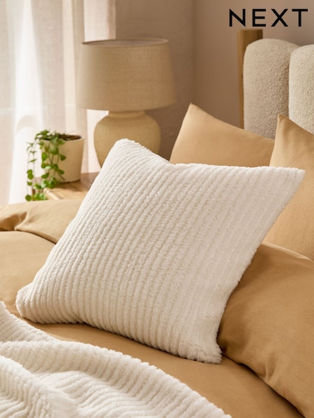 Ivory 50 x 50cm Stripe Texture Fleece Cushion (F12725) | AED65
