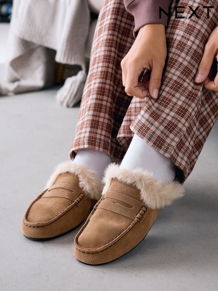 Mokkabraun - Suede Loafer Mule Slippers (F12775) | 41 €