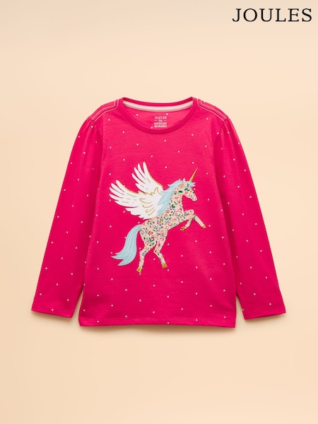 Joules Girls' Ava Bright Pink Applique Long Sleeve Top (F12816) | €13 - €24