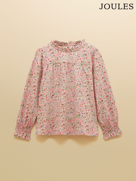 Joules Girls' Flutter Pink Ditsy Long Sleeve Top (F12819) | R$ 150 - R$ 170