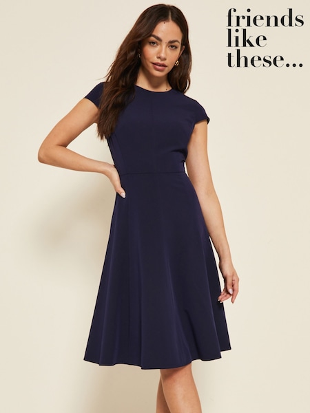 Friends Like These Blue Fit and Flare Cap Sleeve Tailored Dress (F12842) | 2,644 UAH