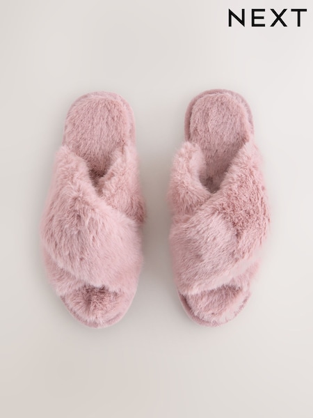 Pink Faux Fur Slider Slippers (F12844) | €17.50