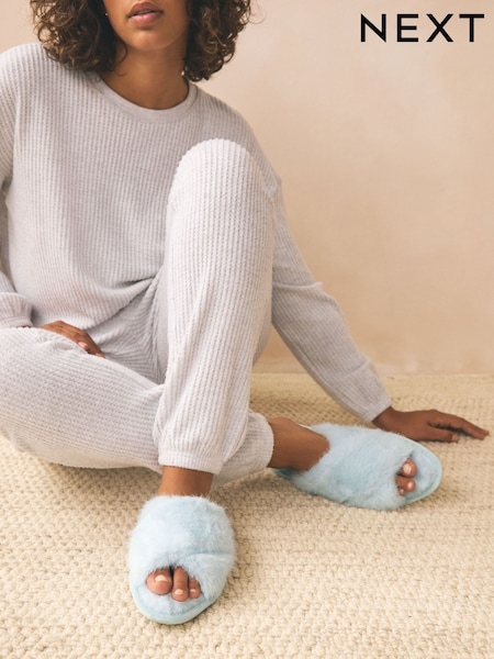 Blue Faux Fur Slider Slippers (F12845) | €17.50