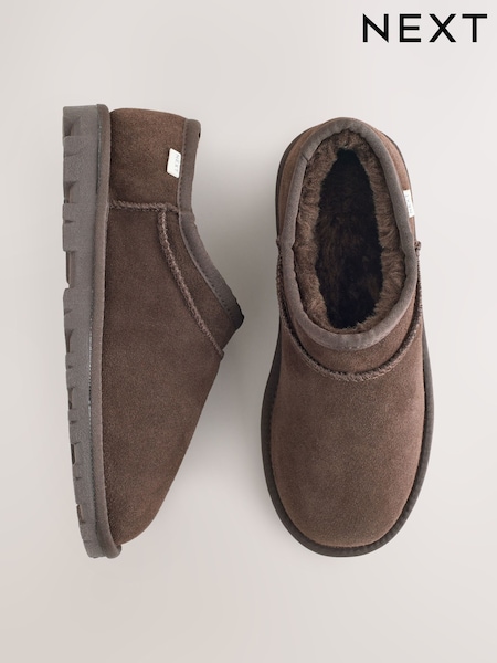 Chocolate marrom - Suede Faux Fur Lined Shoot Slippers (F12918) | R$ 245