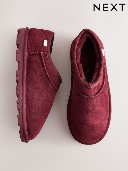 Berry Red Suede Faux Fur Lined Shoot Slippers (F12920) | €32