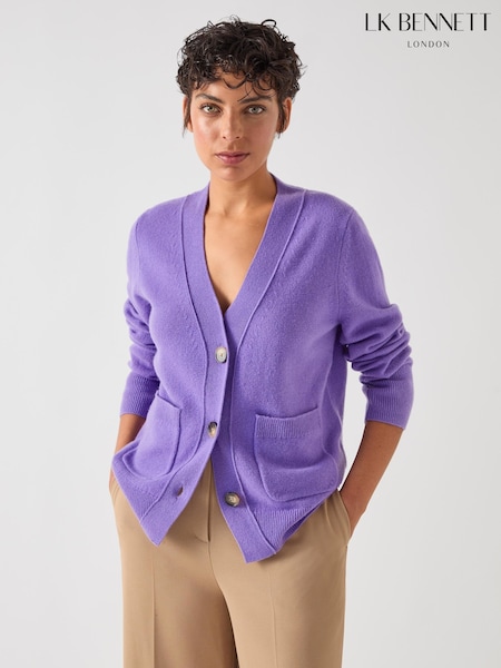 Lk Bennett Carine Purple Wool Pocket Detail Wool Cardigan (F12923) | €197