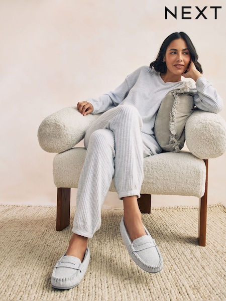 Grey Corduroy - Moccasin Slippers (F12934) | 29 €