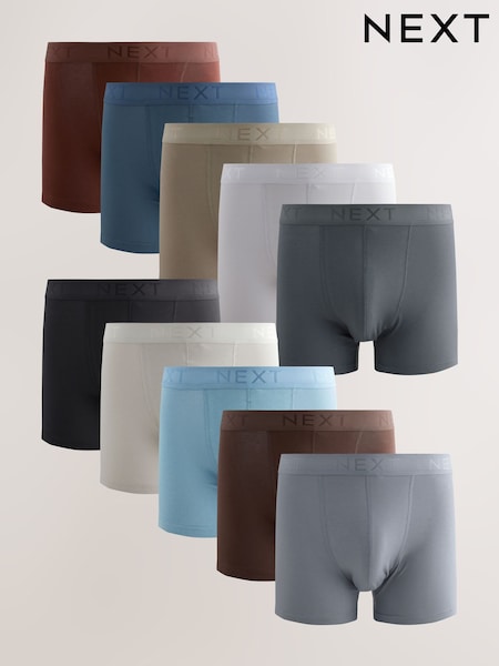 Blue/Grey/ Ecru - 10 Pack - Cotton Rich Trunk Boxers (F12991) | 64 €