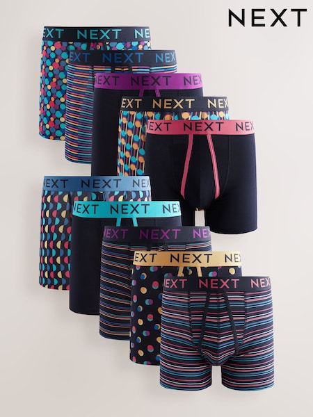 Navy Colour Pop Spot Stripe 10 pack A-Front Boxers (F12994) | €64