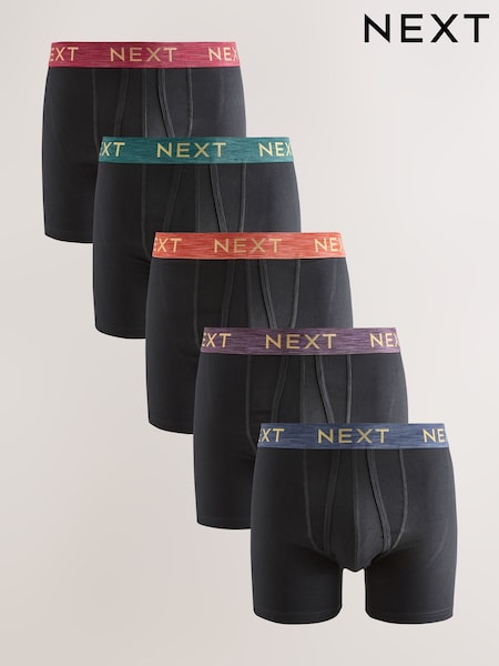 Black Bright Red/Orange/Green Marl Waistband 5 Pack A-Front Cotton Rich Boxers (F12996) | R$ 260