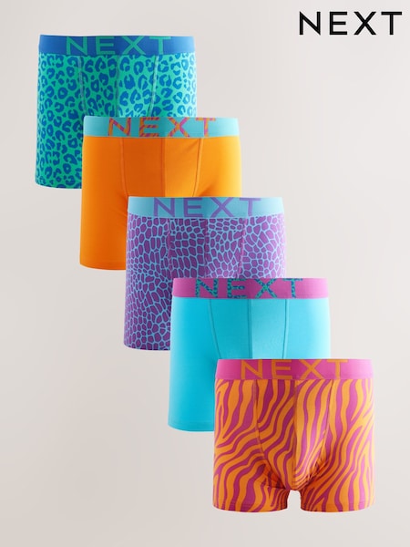Bright Blue/ Orange Animal Print 5 Pack Trunks Boxers (F13002) | R$ 280