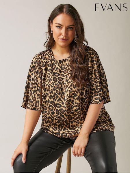 Evans Angel Sleeve Leopard Print Brown Top (F13041) | €42
