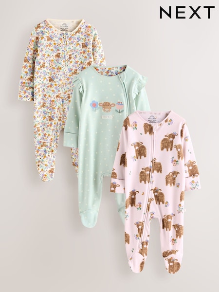 Sage zelena - Baby Two Way Zip Sleepsuits 3 Pack (F13314) | € 27 - € 30