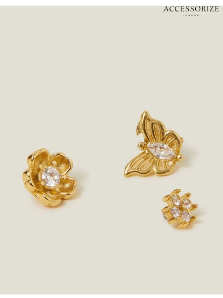 Accessorize 14ct Flower Flatback Stud Earrings 3 Pack (F13330) | €27