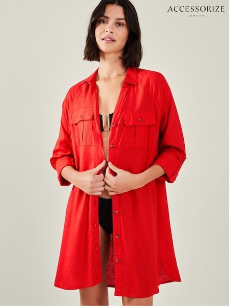 Accessorize Red Long Sleeve Beach Cover-Up Shirt (F13343) | €46
