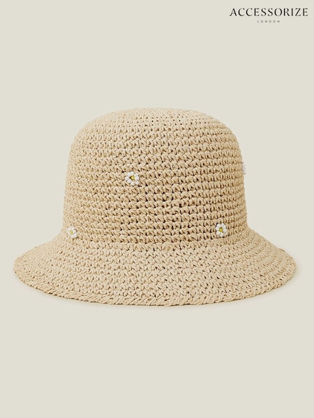 Accessorize Natural Daisy Embellished Woven Bucket Hat (F13350) | €42