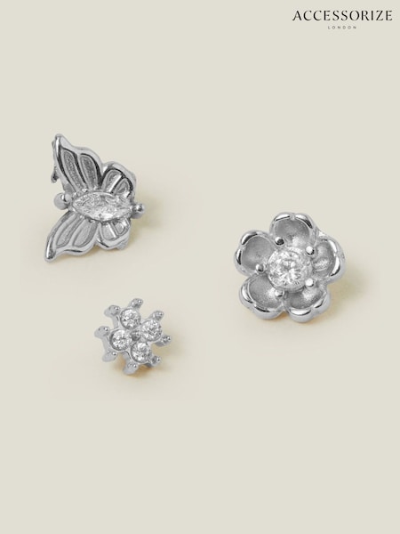 Accessorize Platinum-Plated Surgical Steel Flower Flatback Stud Earrings 3 Pack (F13375) | € 22