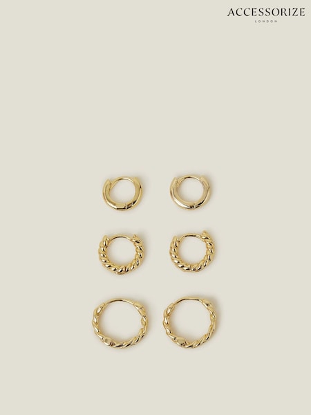 Accessorize Gold Tone 14ct Twist Clicker Hoop Earrings 3 Pack (F13376) | €22.50