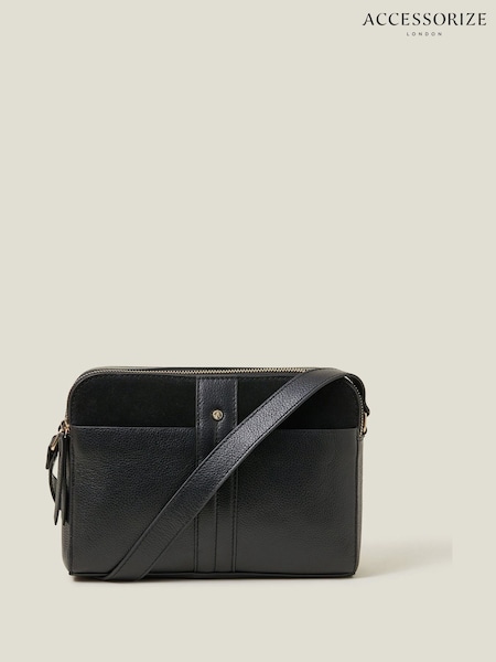 Accessorize Black Double Zip Leather Cross-Body Bag (F13378) | ₪226
