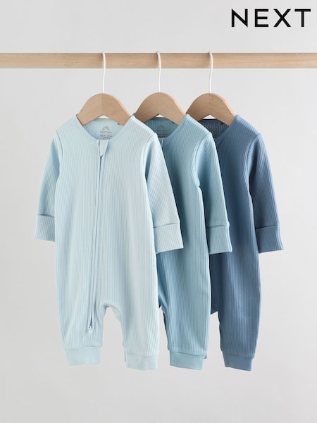 Blue Baby Two Way Zip Footless Sleepsuits 3 Pack (0-3yrs) (F13419) | € 23 - € 26