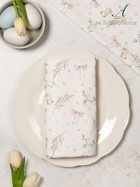 Avalon Home Set of 2 White and Pink Bunnies and Bows Napkins (F13436) | €29