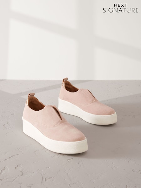 Rose Pink Slip On Signature Forever Comfort® Leather Chunky Wedge Platform Trainers (F13449) | €55