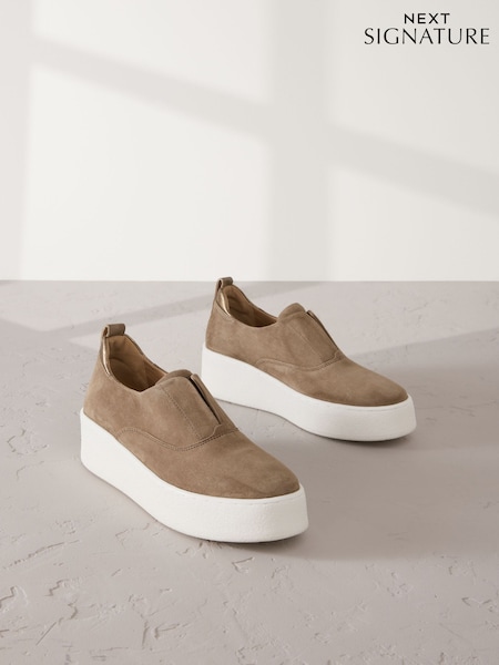 Maro Ciocolată - Signature Forever Comfort® Leather Chunky Wedge Platform Trainers (F13454) | 319 LEI