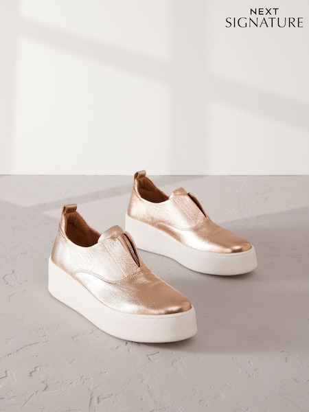 Rose Gold Slip On Signature Forever Comfort® Leather Chunky Wedge Platform Trainers (F13455) | R$ 435