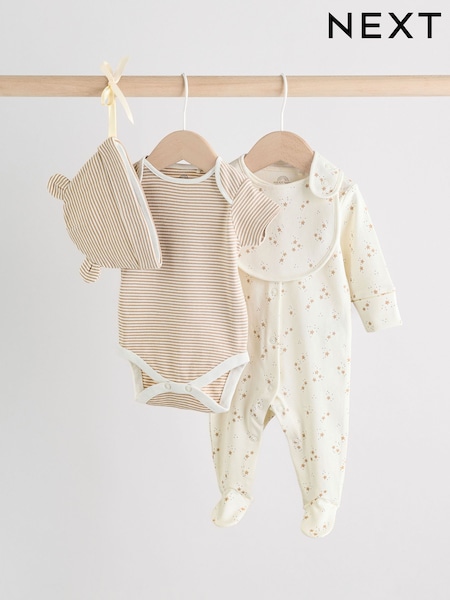 Neutrale Farbe - Baby Sleepsuit, Bodysuit, Beanie and Bib Set 4 Piece (0-9mths) (F13459) | 17 €