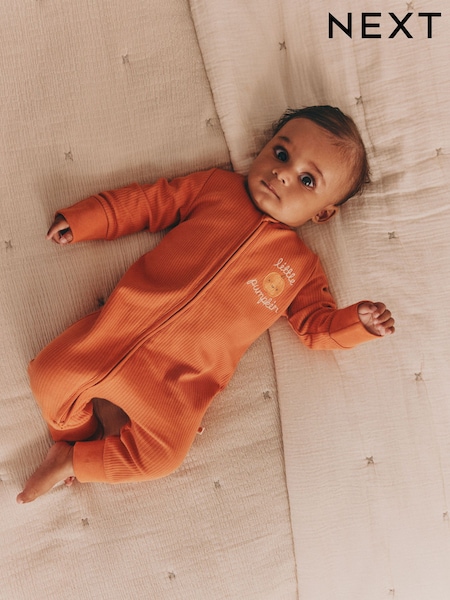 Rust Brown Baby Little Pumpkin Two Way Zip Sleepsuit (0mths-3yrs) (F13489) | € 13 - € 14