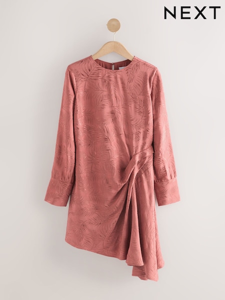 Dusky Pink Mini Drapey Long Sleeve Asymmetric Dress (F13536) | R$ 425