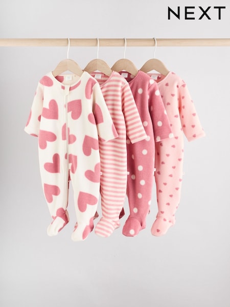 Pink 4 Pack Baby Micro Fleece Two Way Zip Sleepsuits (F13545) | R$ 370 - R$ 390