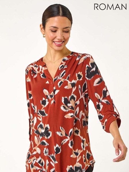 Roman Red Blurred Floral Print Blouses (F13566) | €51