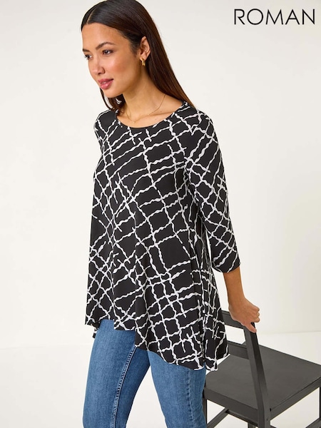 Roman Abstract Check Print Asymmetric Tunic (F13569) | 56 €