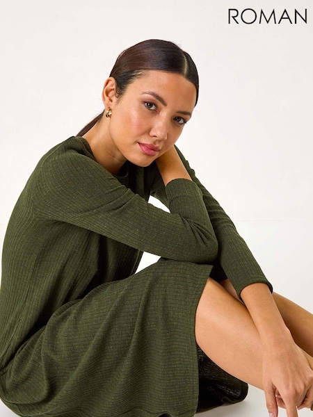 Roman Green Ribbed Drop Waist Stretch Midi Dress (F13570) | €63