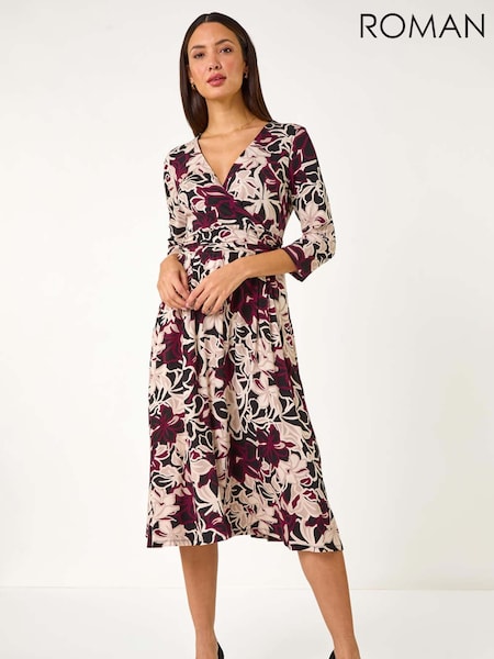 Roman Black Floral Print Midi Wrap Dress (F13576) | €73