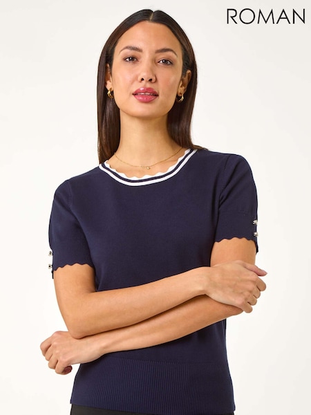 Roman Blue Scallop Edge Knit T-Shirt (F13580) | 247 QAR