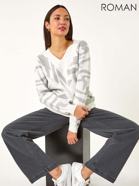 Roman Grey Abstract Jacquard Knit Jumper (F13581) | R$ 510
