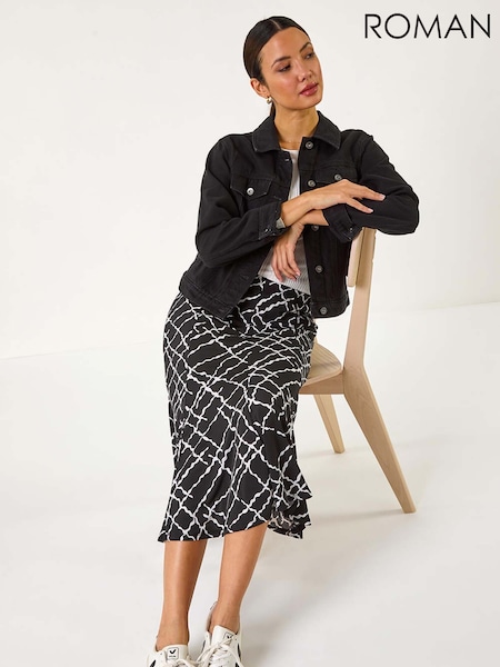 Roman Black Abstract Checked Print Skirt (F13584) | ₪251