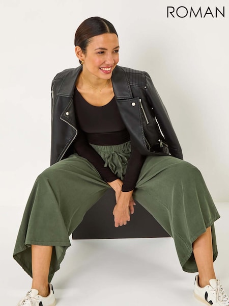 Roman Green Corduroy Wide Leg 100% Cotton Culottes (F13586) | €66