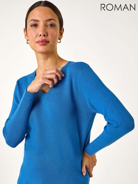 Roman Blue Soft Knit V-Neck Jumper (F13588) | R$ 485