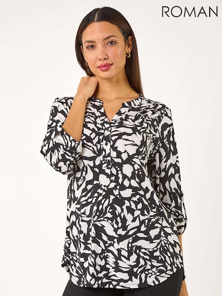 Roman Abstract Mono Print Pleated Blouses (F13591) | 62 €